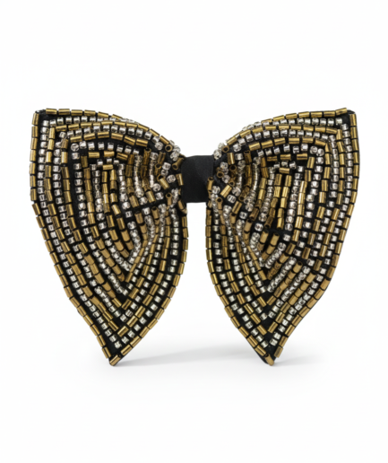 Gold & Silver Geometric Hand-Embroidered Bow Tie