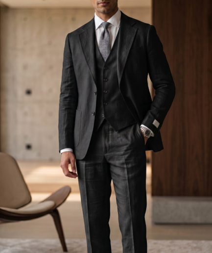 Sophisticated Elegance: A Modern Three-Piece Linen Suit Concept