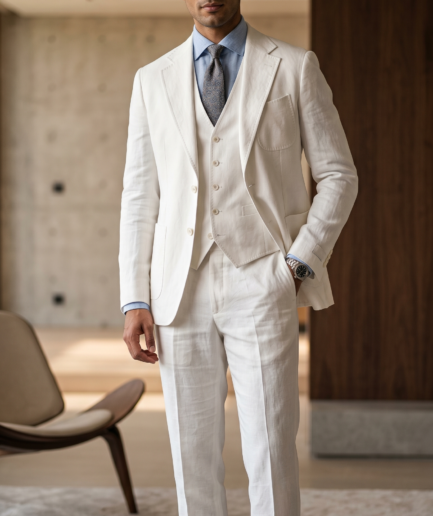 The Epitome of Summer Tailoring: A Guide to the Off-White Linen Three-Piece Suit