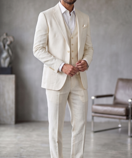 Men's Premium 3-Piece Linen Suit – Slim Fit Luxury Tailoring in Bright White